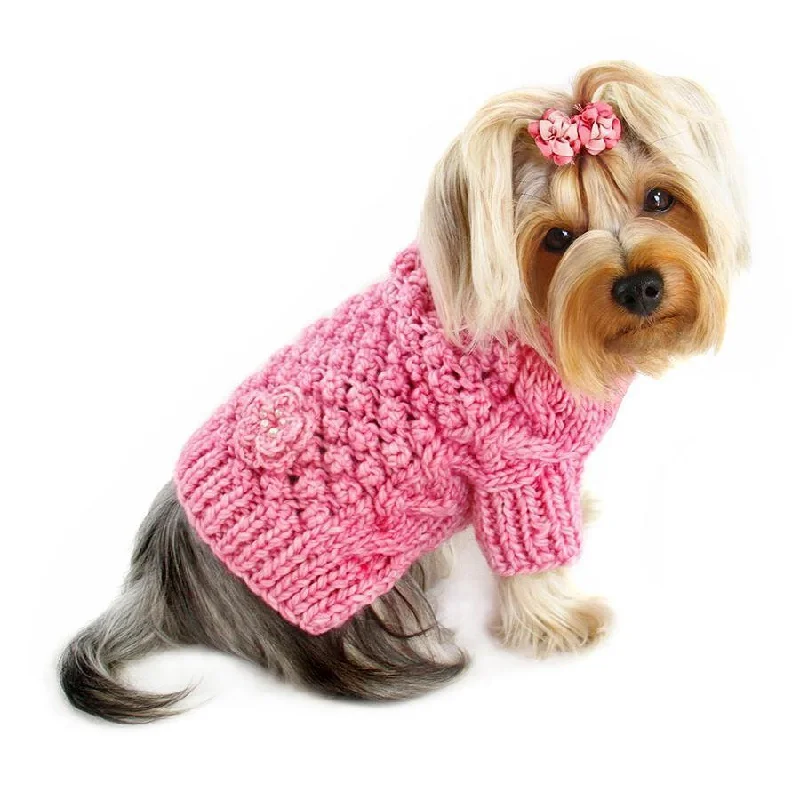 Bobble Stitch Turtleneck Dog Sweater Pink