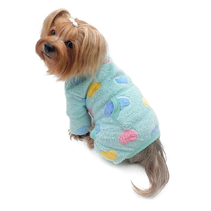 Colorful Hearts Blue Ultra Plush Turtleneck Dog Pajamas