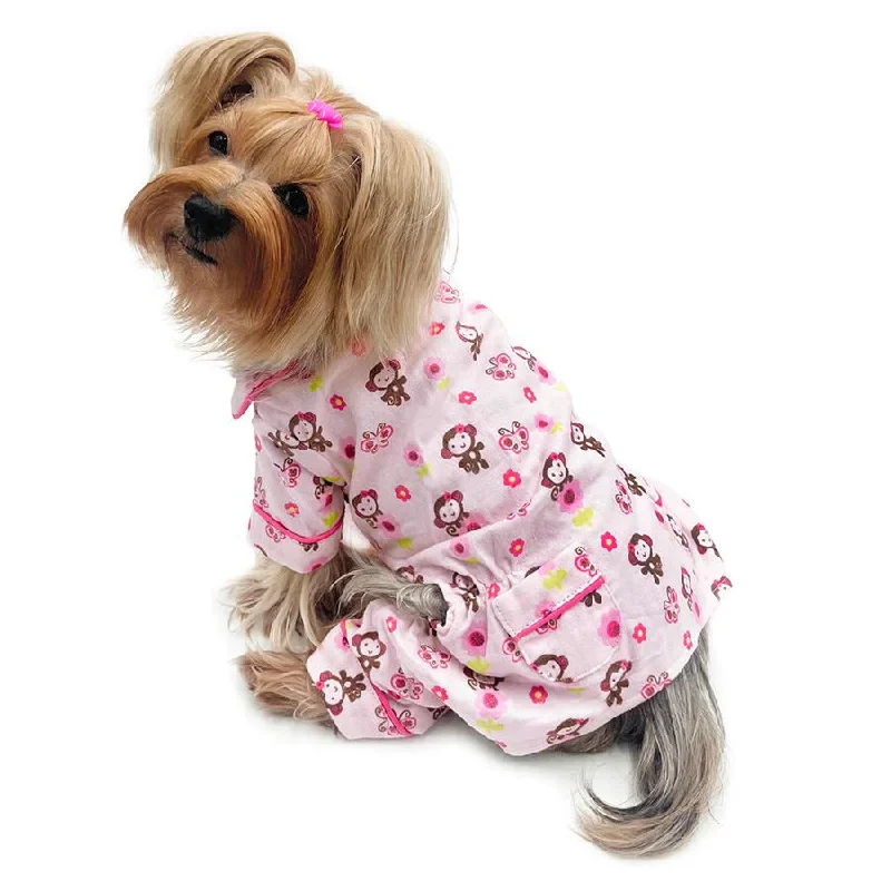 Girly Monkey Flannel Dog Pajamas